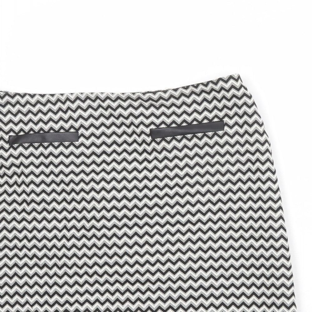Marks and Spencer Womens Black Geometric Cotton A-Line Skirt Size 10 Zip