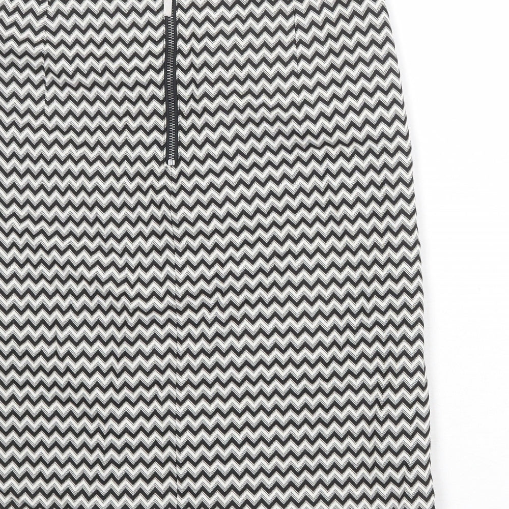 Marks and Spencer Womens Black Geometric Cotton A-Line Skirt Size 10 Zip