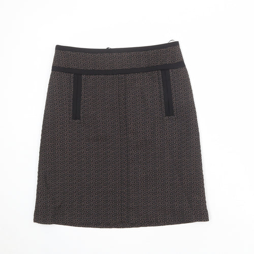 Marks and Spencer Womens Grey Geometric Polyester A-Line Skirt Size 10 Zip
