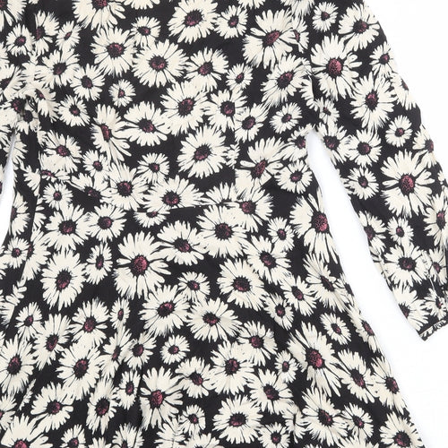 FOREVER 21 Womens Black Floral Viscose Trapeze & Swing Size M V-Neck Zip