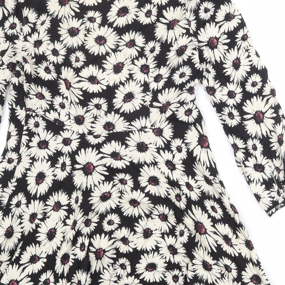 FOREVER 21 Womens Black Floral Viscose Trapeze & Swing Size M V-Neck Zip