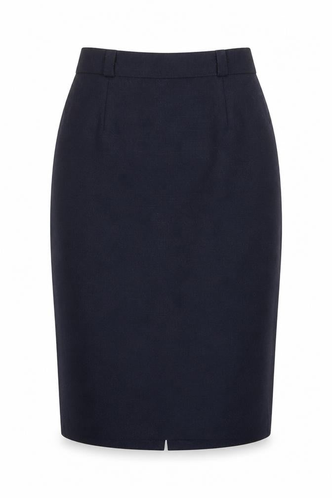 Front view of Hammels women’s blue polyester straight & pencil skirt, size UK 8, zip