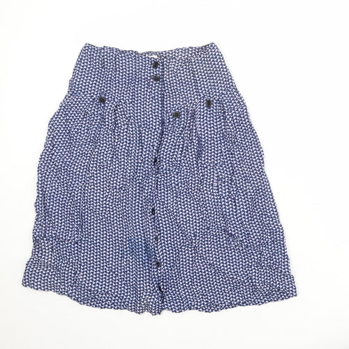 Dries Van Noten Womens Blue Geometric Viscose A-Line Skirt Size 8 Button