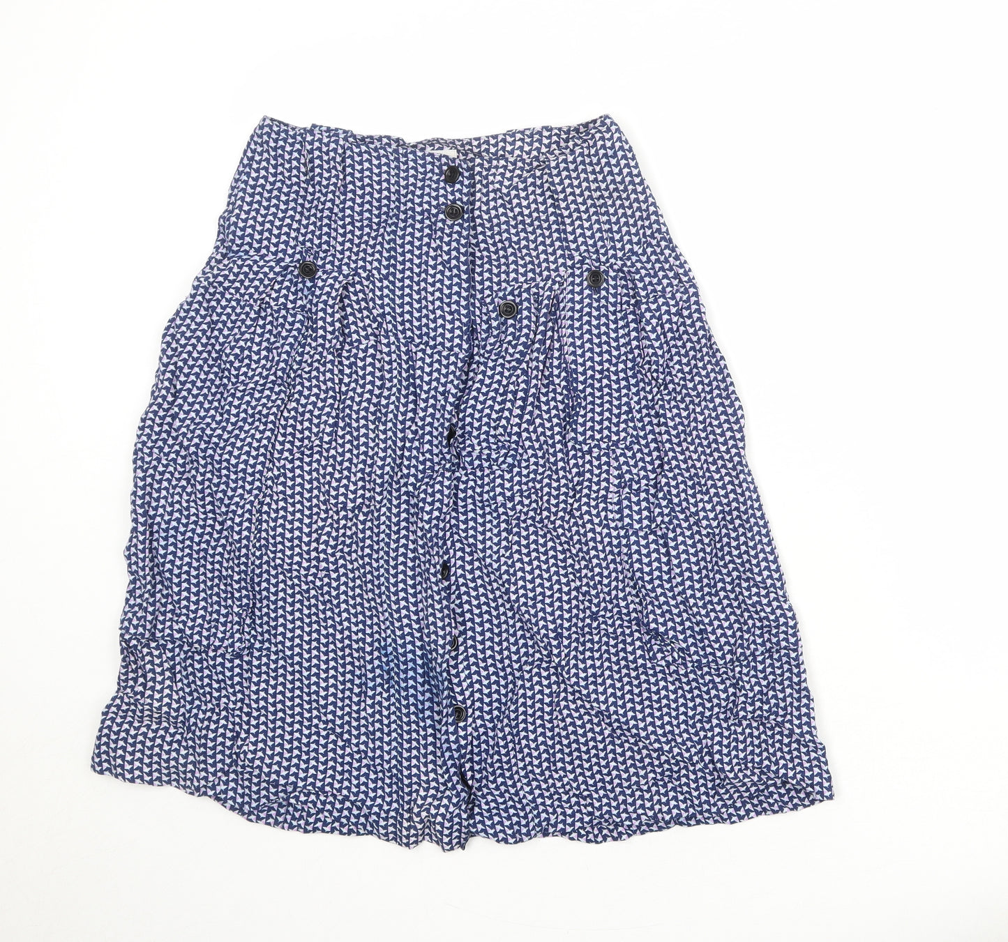 Dries Van Noten Womens Blue Geometric Viscose A-Line Skirt Size 8 Button