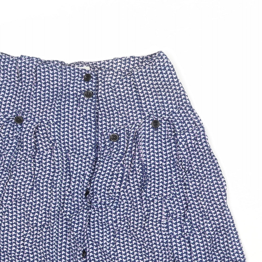 Dries Van Noten Womens Blue Geometric Viscose A-Line Skirt Size 8 Button