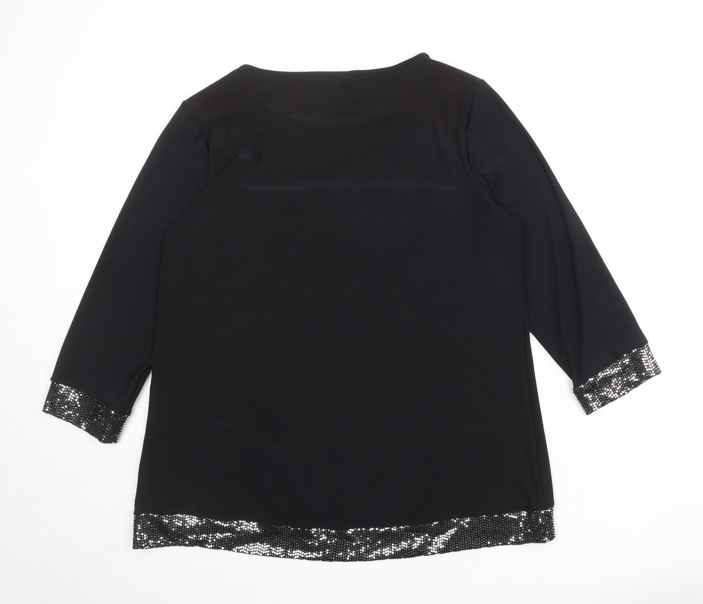 Roman Womens Black Polyester Basic Blouse Size 14 Boat Neck