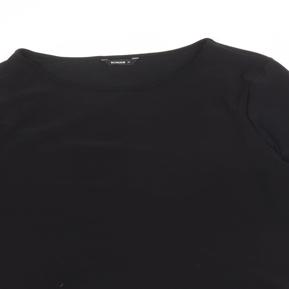 Roman Womens Black Polyester Basic Blouse Size 14 Boat Neck