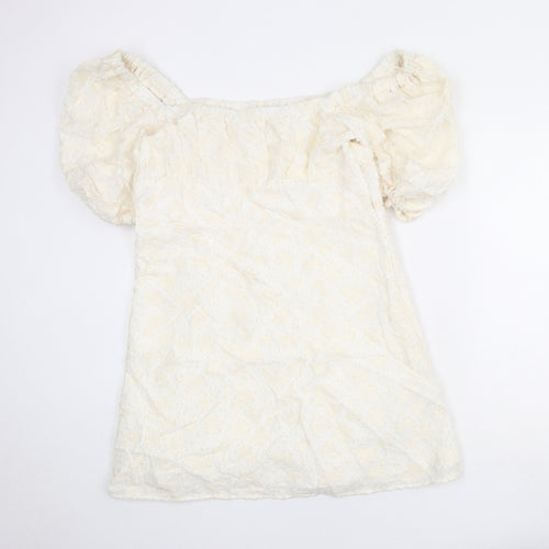 Zara Womens Ivory Geometric Cotton Mini Size XL Off the Shoulder Pullover