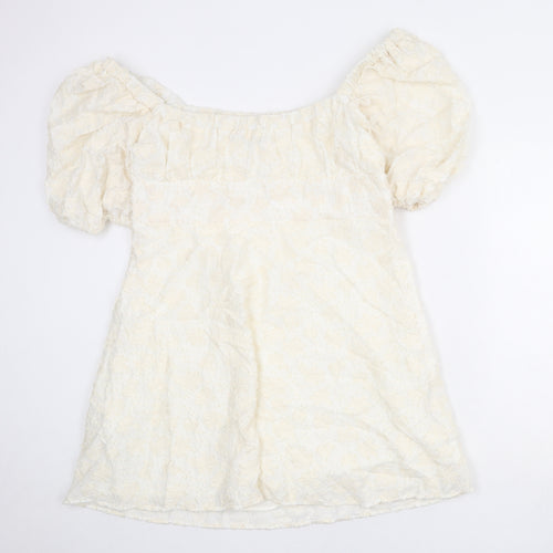 Zara Womens Ivory Geometric Cotton Mini Size XL Off the Shoulder Pullover
