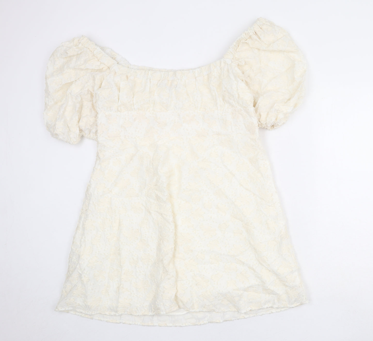 Zara Womens Ivory Geometric Cotton Mini Size XL Off the Shoulder Pullover