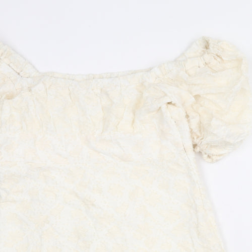 Zara Womens Ivory Geometric Cotton Mini Size XL Off the Shoulder Pullover
