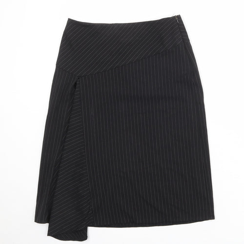 New Look Womens Black Striped Polyester A-Line Skirt Size 10 Zip