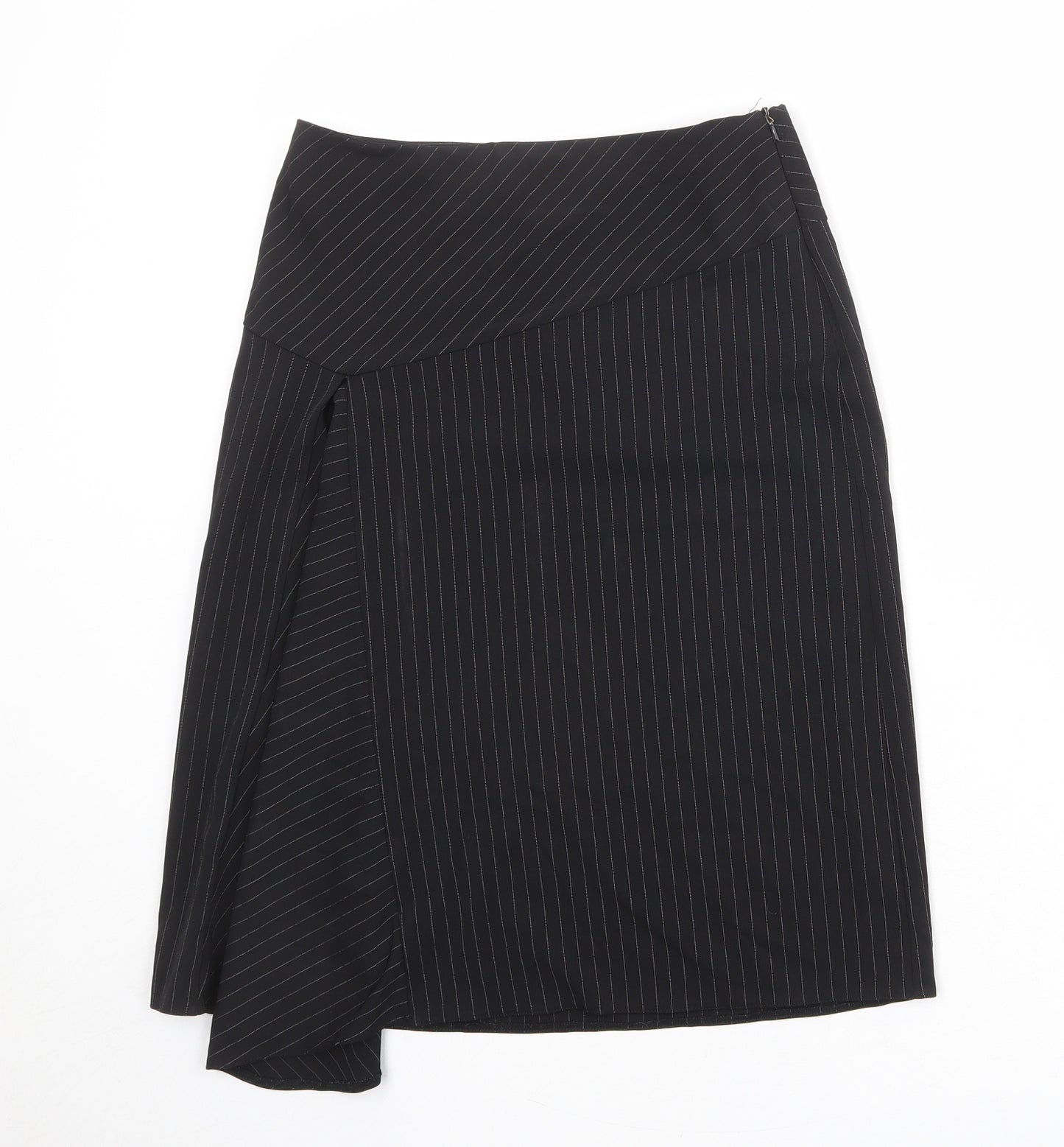 New Look Womens Black Striped Polyester A-Line Skirt Size 10 Zip