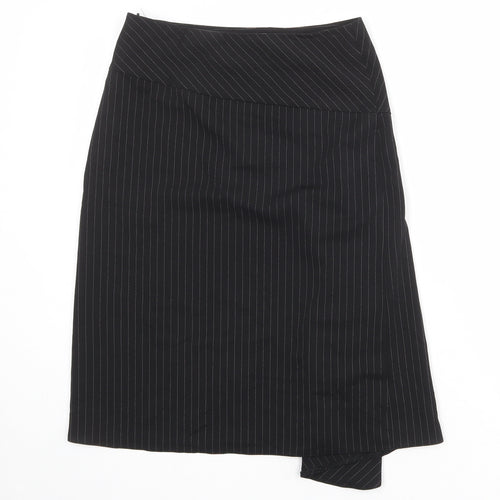 New Look Womens Black Striped Polyester A-Line Skirt Size 10 Zip