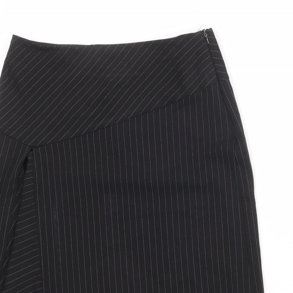 New Look Womens Black Striped Polyester A-Line Skirt Size 10 Zip