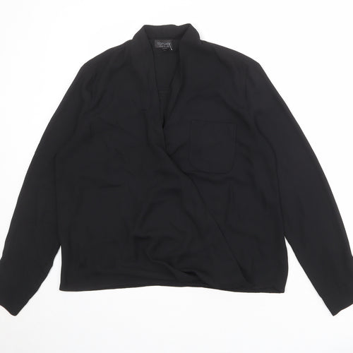 Topshop Womens Black Polyester Basic Blouse Size 10 V-Neck