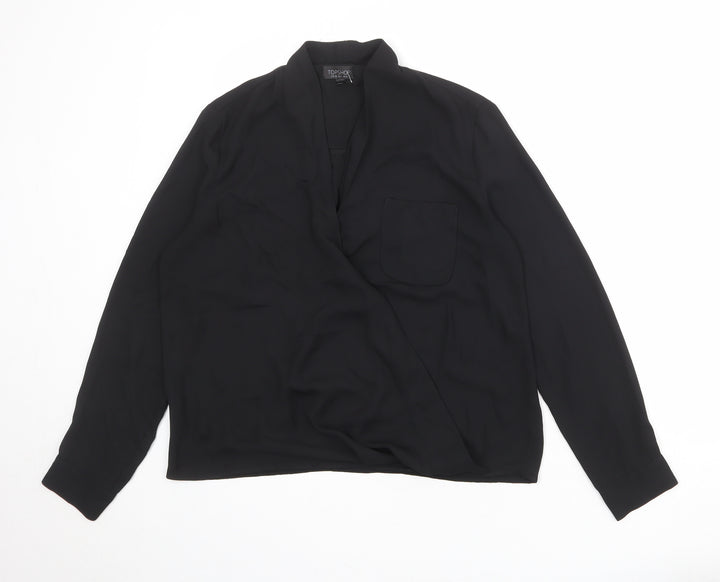 Topshop Womens Black Polyester Basic Blouse Size 10 V-Neck