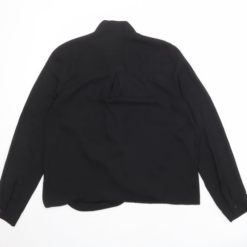 Topshop Womens Black Polyester Basic Blouse Size 10 V-Neck