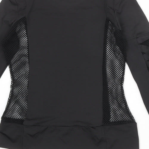 Missguided Womens Black Nylon Basic T-Shirt Size 10 Boat Neck - Fishnet Details Cut Out Sleeves