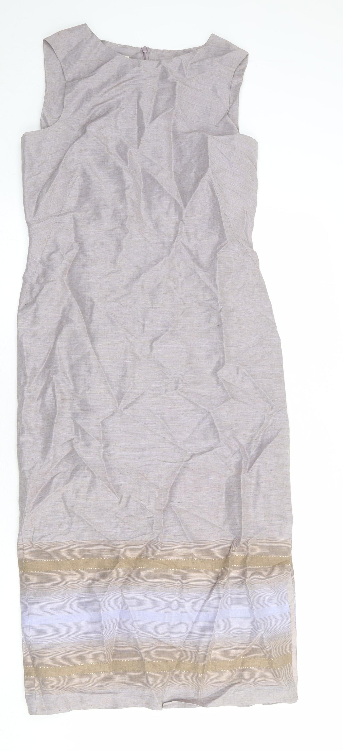 Laura Ashley Womens Grey Linen Shift Size 10 Boat Neck Zip