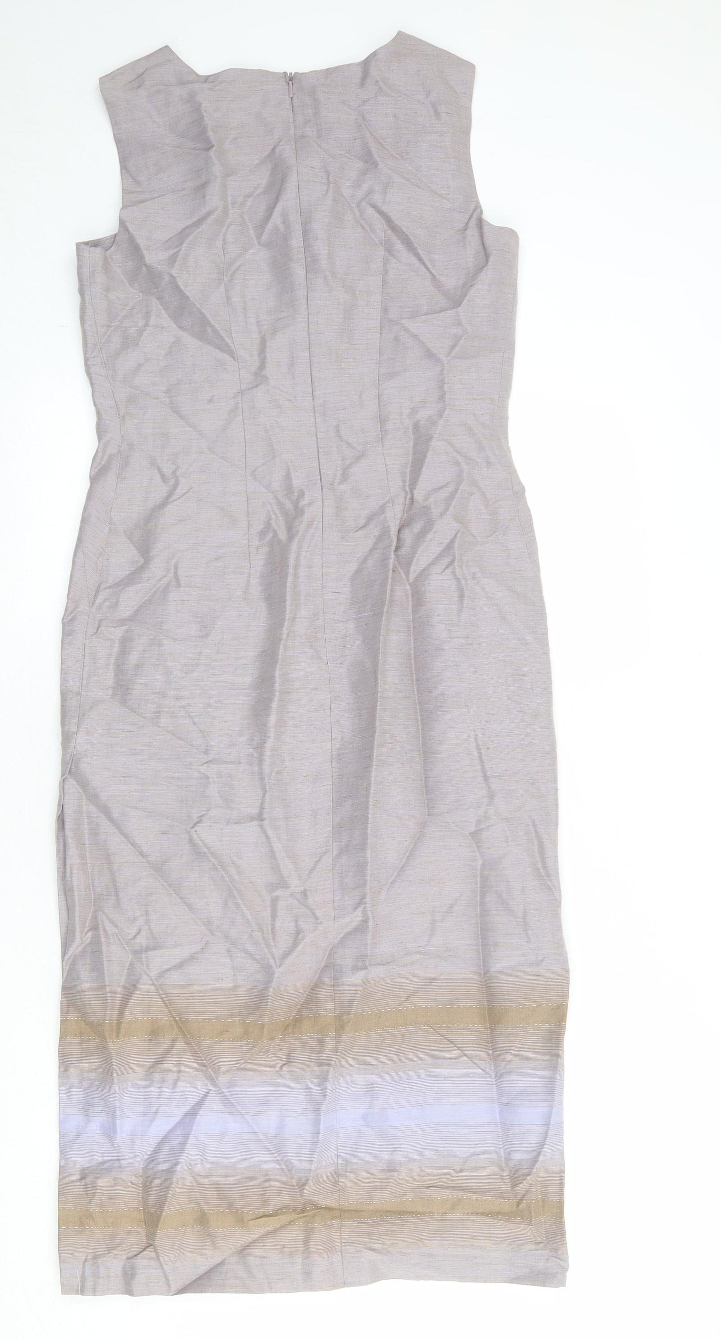 Laura Ashley Womens Grey Linen Shift Size 10 Boat Neck Zip