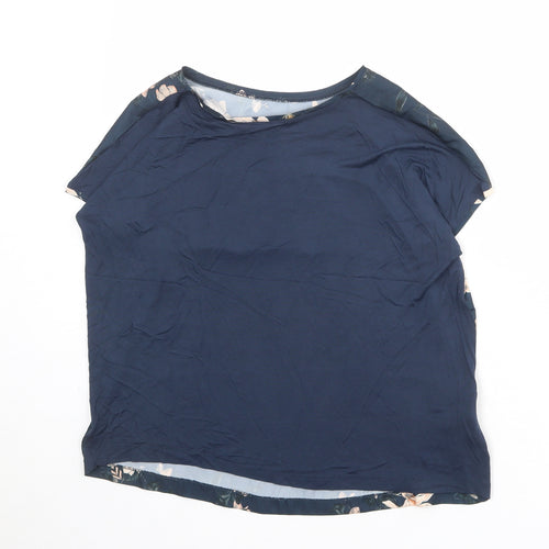Mango Womens Blue Floral Viscose Basic T-Shirt Size S Round Neck