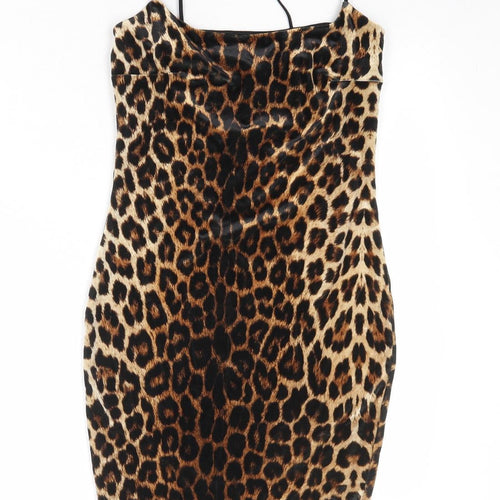 Nasty Gal Womens Brown Animal Print Polyester Bodycon Size 6 Round Neck Pullover - Leopard pattern