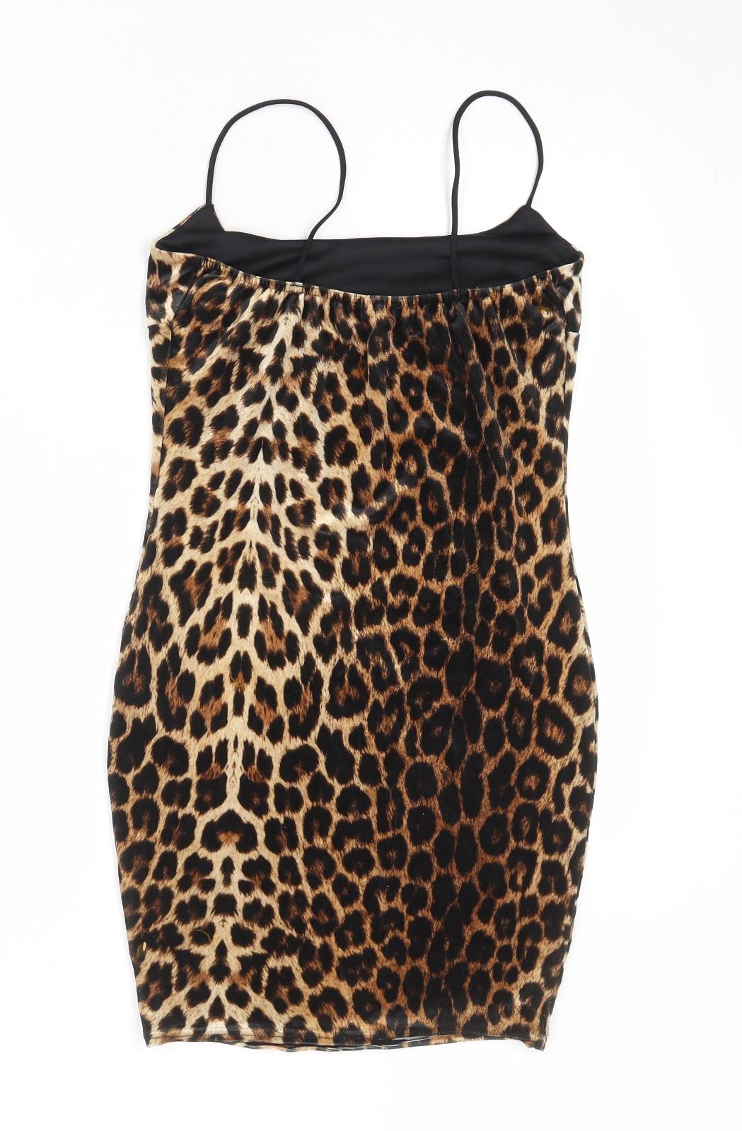 Nasty Gal Womens Brown Animal Print Polyester Bodycon Size 6 Round Neck Pullover - Leopard pattern