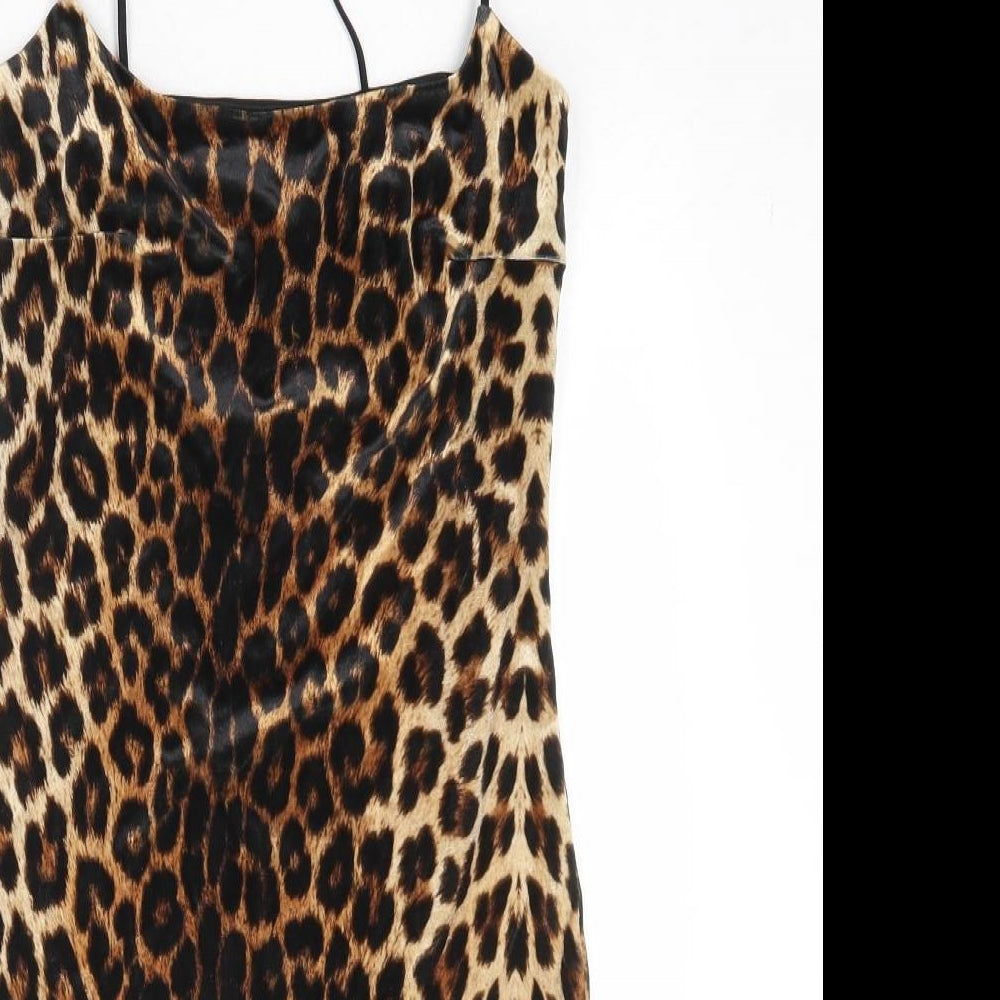 Nasty Gal Womens Brown Animal Print Polyester Bodycon Size 6 Round Neck Pullover - Leopard pattern