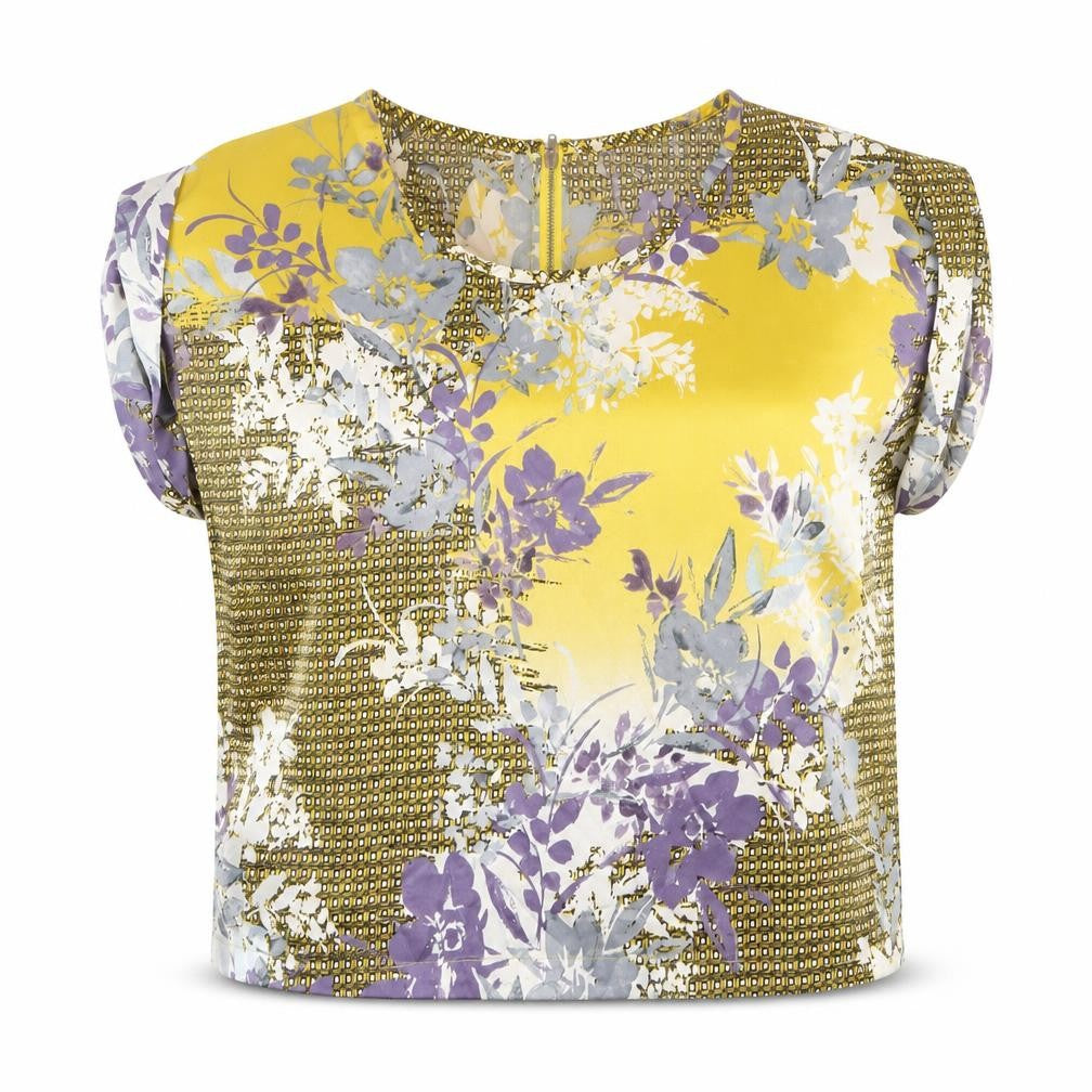 Front view of Apricot women’s multicoloured floral polyester basic blouse, size M, boat neck