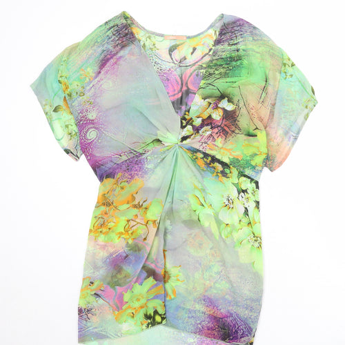 Myose Womens Multicoloured Floral Polyester Basic Blouse Size M V-Neck - Ruched Detail