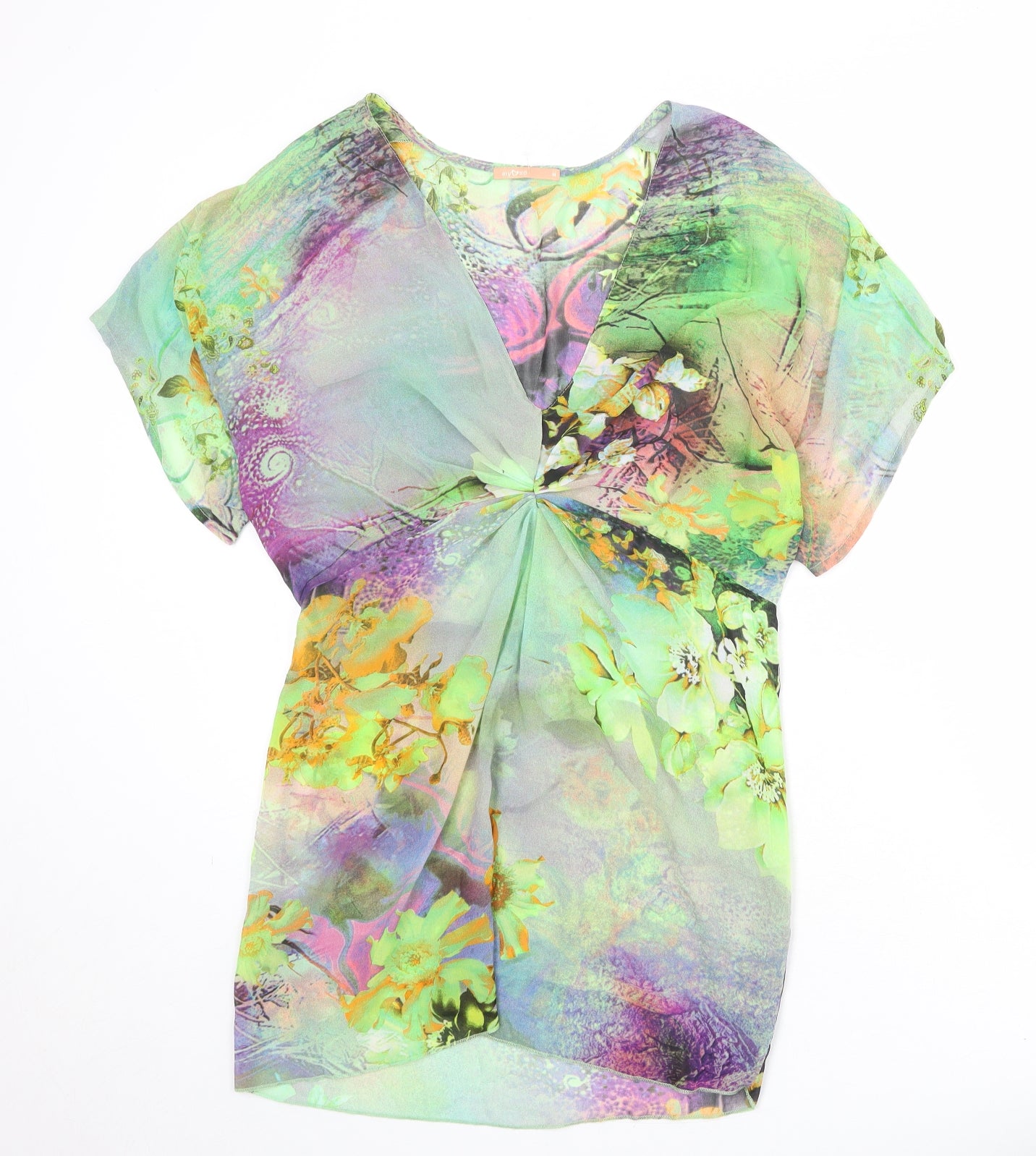 Myose Womens Multicoloured Floral Polyester Basic Blouse Size M V-Neck - Ruched Detail