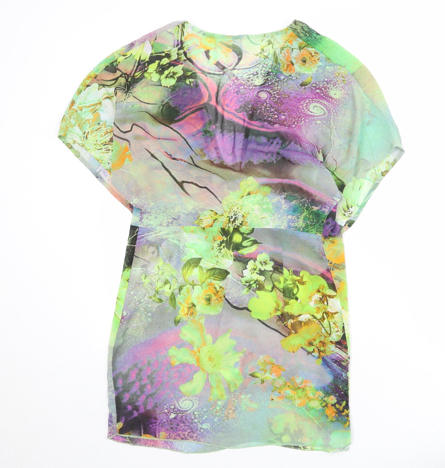 Myose Womens Multicoloured Floral Polyester Basic Blouse Size M V-Neck - Ruched Detail