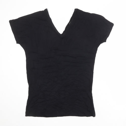 Missguided Womens Black Viscose Basic T-Shirt Size 8 V-Neck