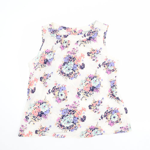 Wallis Womens Ivory Floral 100% Cotton Basic Tank Size 18 Boat Neck