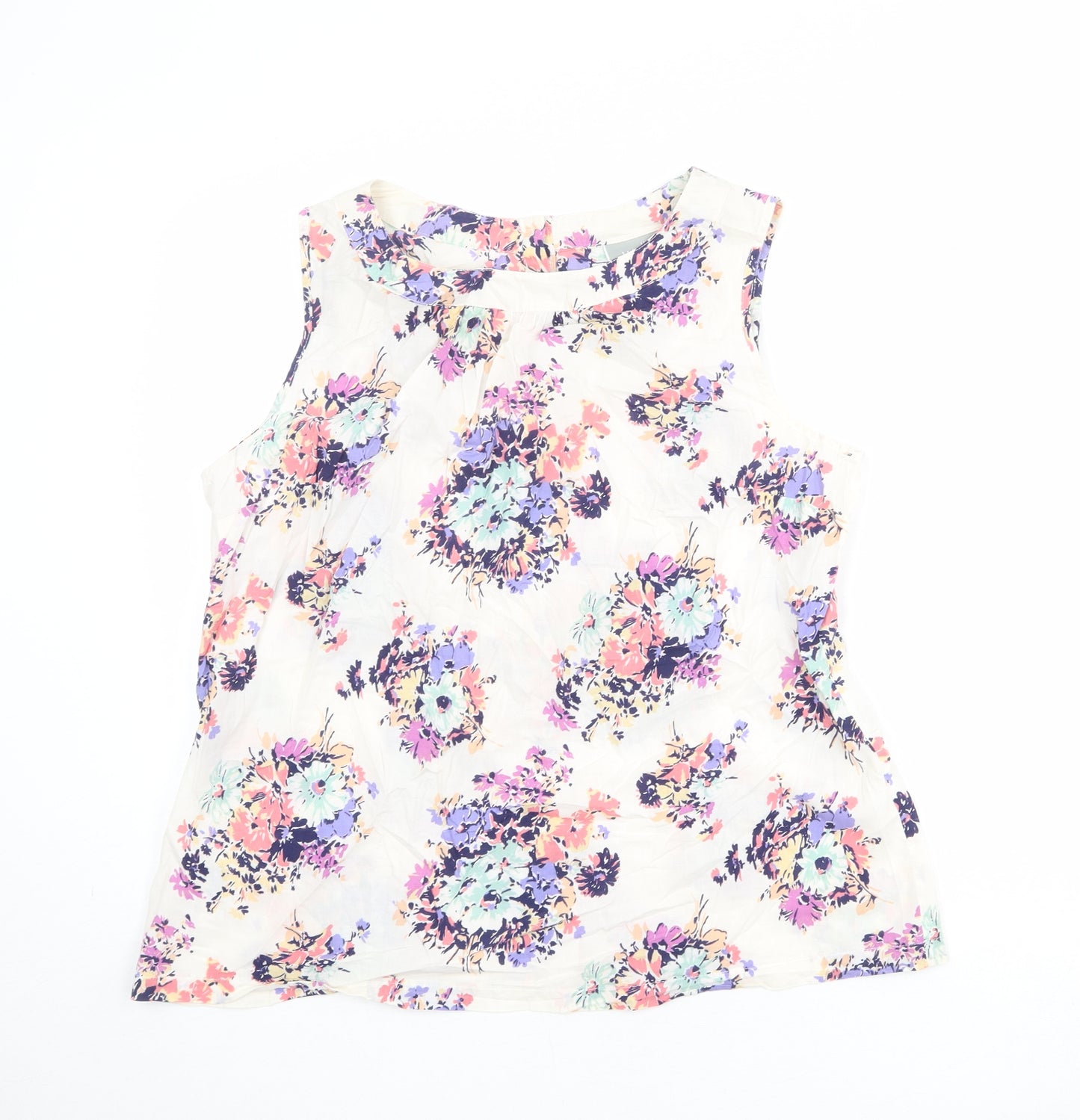 Wallis Womens Ivory Floral 100% Cotton Basic Tank Size 18 Boat Neck