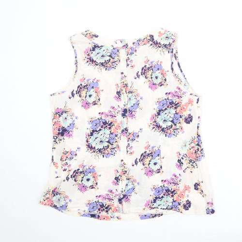 Wallis Womens Ivory Floral 100% Cotton Basic Tank Size 18 Boat Neck