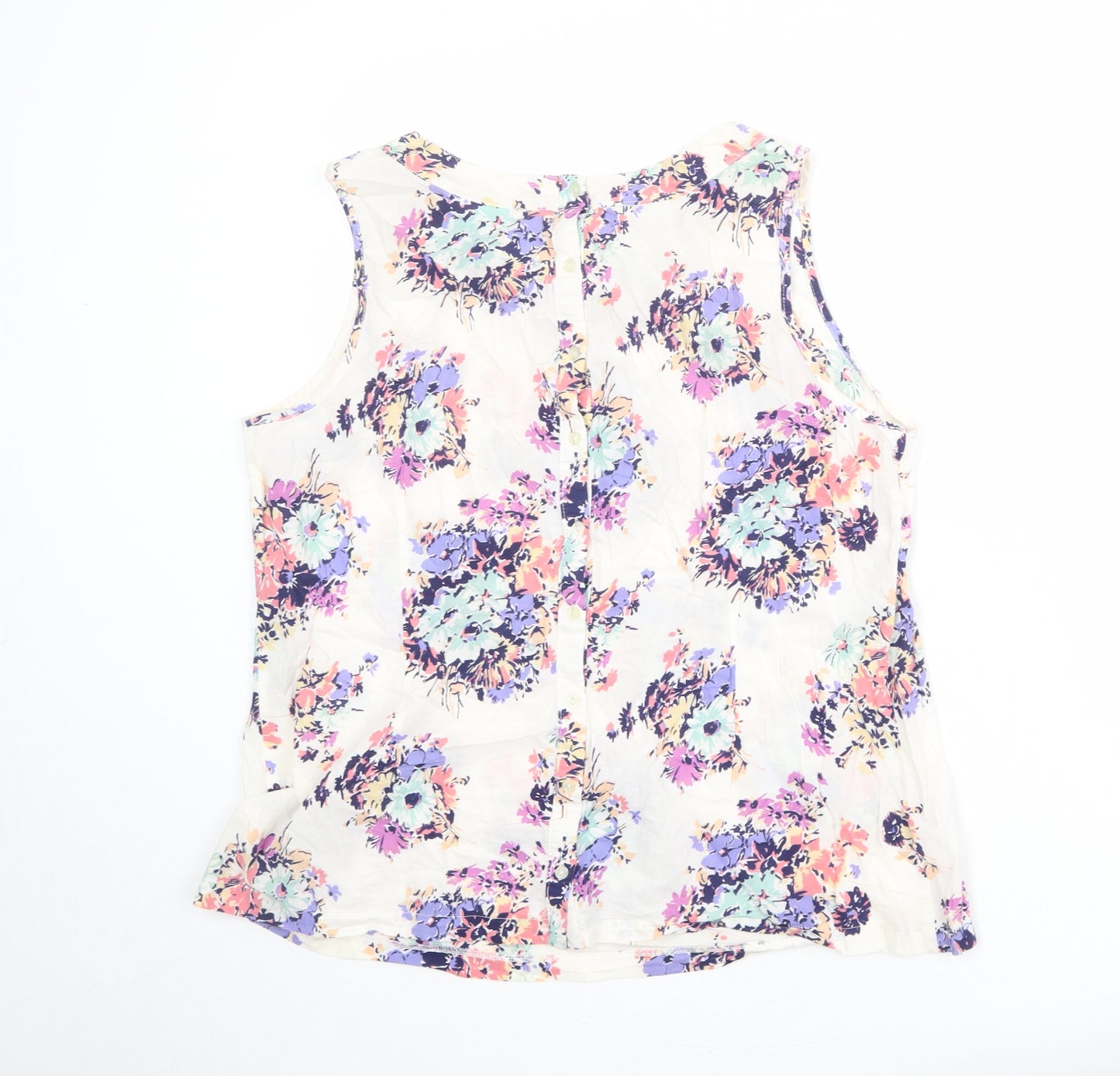 Wallis Womens Ivory Floral 100% Cotton Basic Tank Size 18 Boat Neck