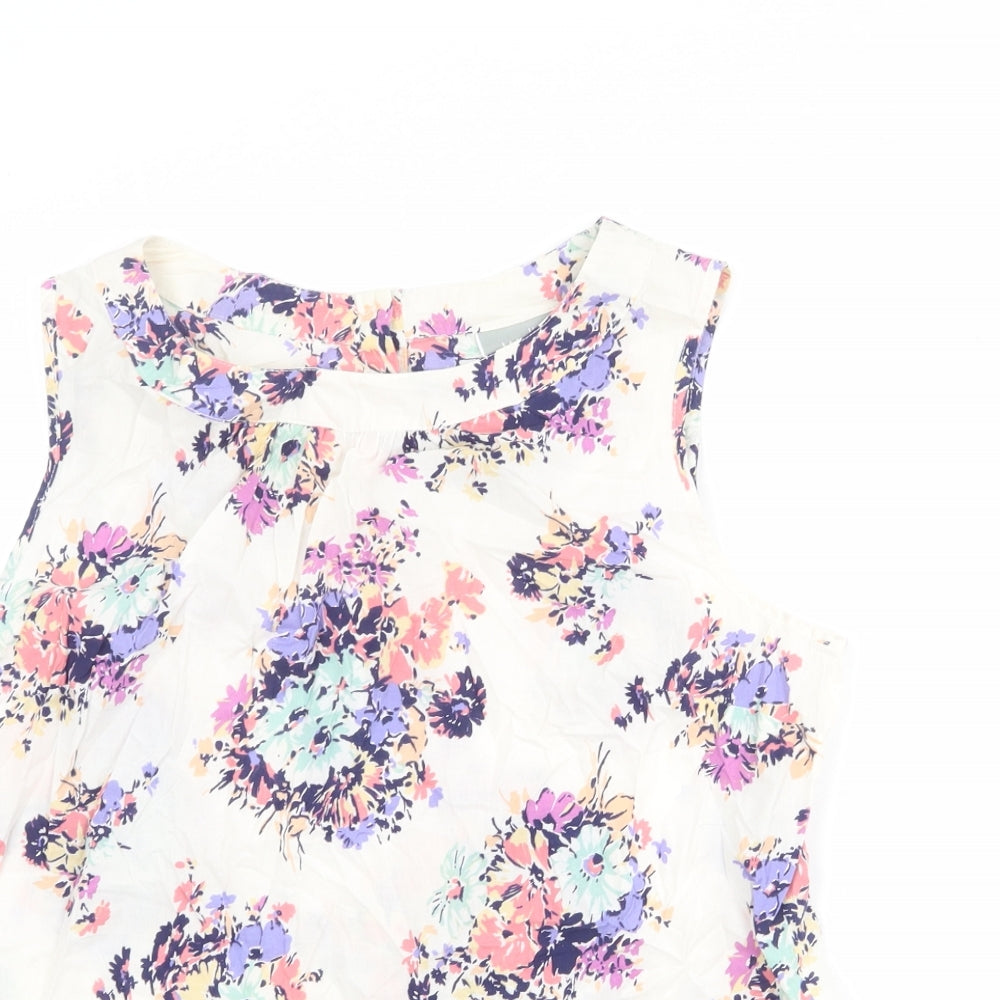 Wallis Womens Ivory Floral 100% Cotton Basic Tank Size 18 Boat Neck