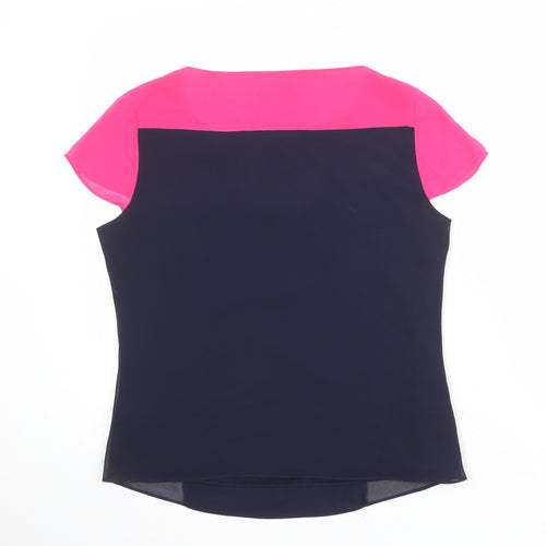Per Una Womens Blue Colourblock Polyester Basic Blouse Size 10 Boat Neck