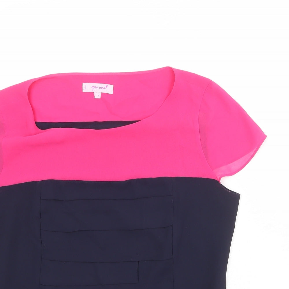 Per Una Womens Blue Colourblock Polyester Basic Blouse Size 10 Boat Neck
