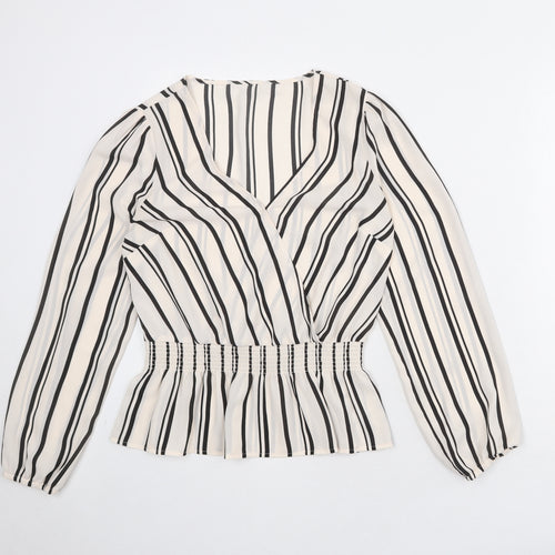 Oasis Womens Ivory Striped Polyester Basic Blouse Size 8 V-Neck - Peplum
