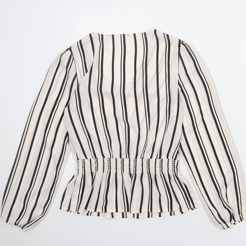 Oasis Womens Ivory Striped Polyester Basic Blouse Size 8 V-Neck - Peplum