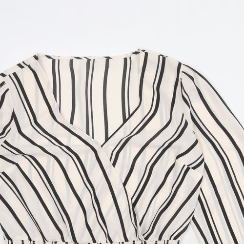 Oasis Womens Ivory Striped Polyester Basic Blouse Size 8 V-Neck - Peplum