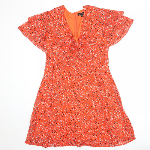 Blue Vanilla Womens Orange Geometric Polyester A-Line Size 12 V-Neck Zip