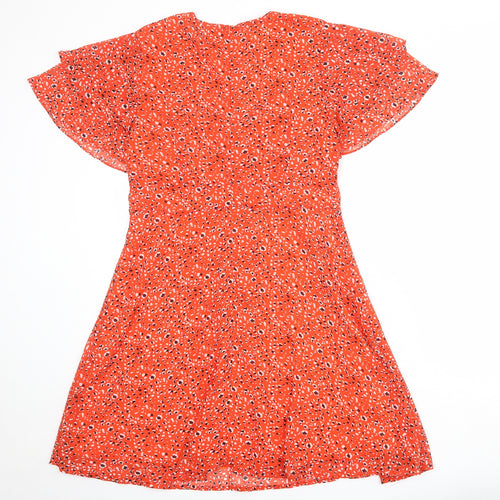 Blue Vanilla Womens Orange Geometric Polyester A-Line Size 12 V-Neck Zip