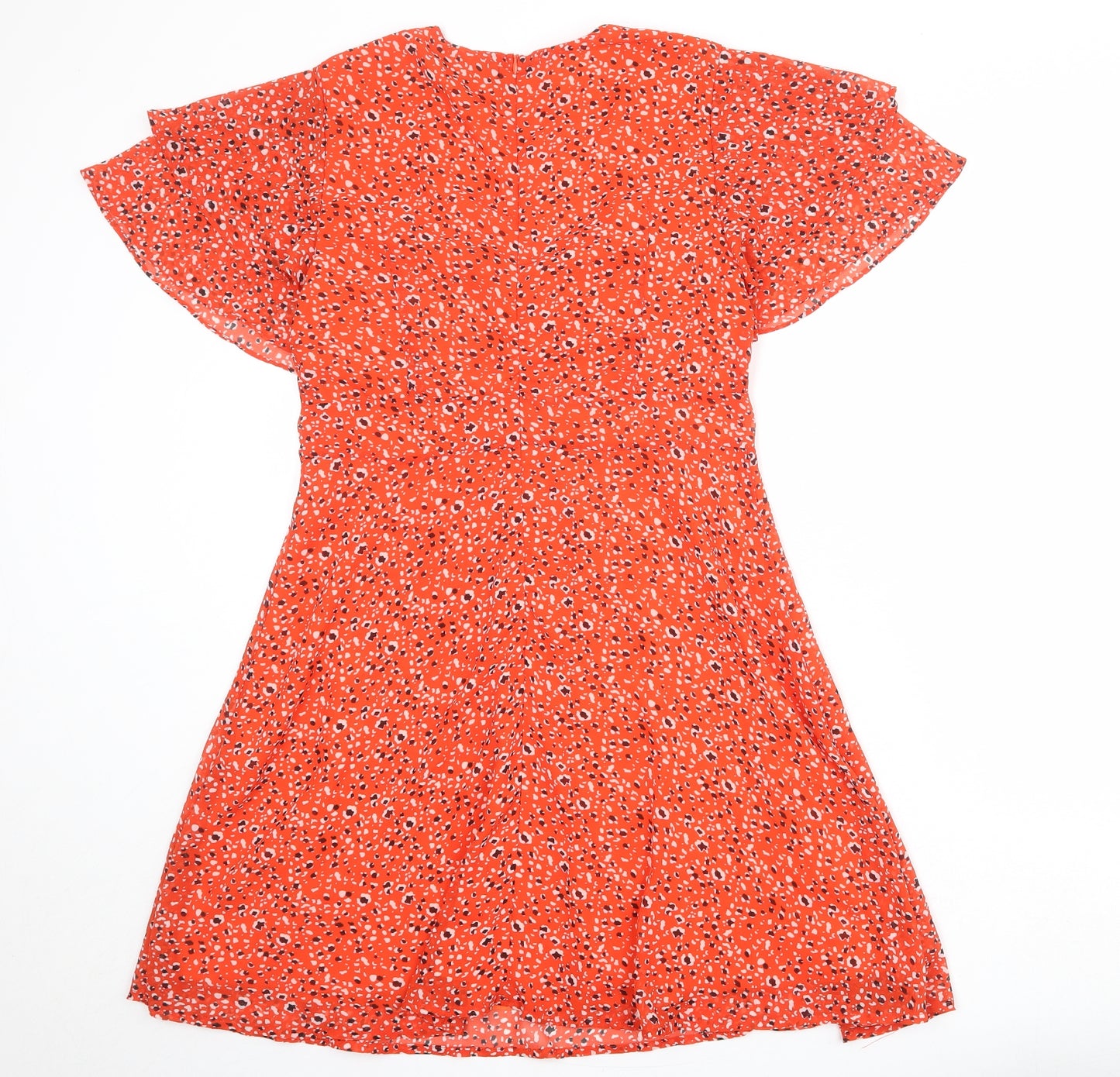 Blue Vanilla Womens Orange Geometric Polyester A-Line Size 12 V-Neck Zip