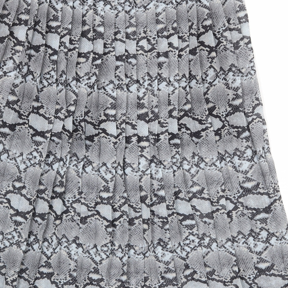 Select Womens Grey Animal Print Polyester Pleated Skirt Size 14 - Snakeskin pattern