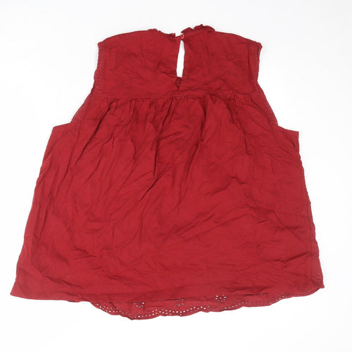 NEXT Womens Red 100% Cotton Basic Blouse Size 20 Round Neck - Broderie Anglaise