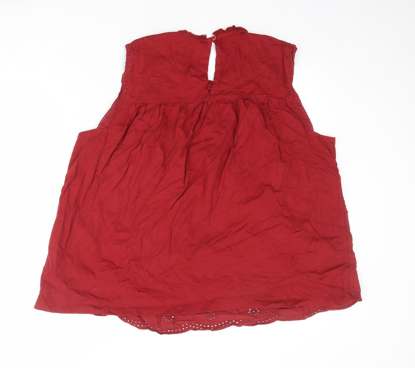 NEXT Womens Red 100% Cotton Basic Blouse Size 20 Round Neck - Broderie Anglaise